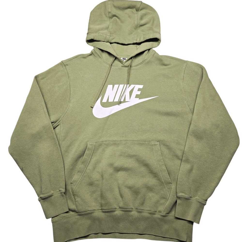 Nike Hoodie Mens M Green Pullover Fleece Graphic Pockets Drawstring Logo